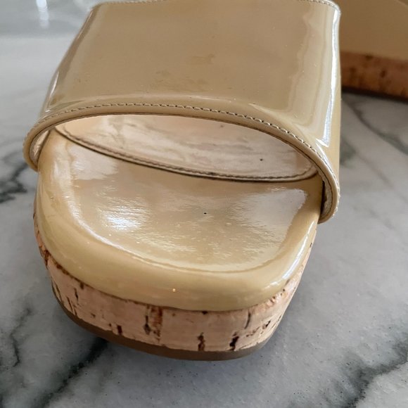 Prada Nude Vintage Slip On Patent Leather and Cork Wedge Sandals - GREAT COND. - Picture 7 of 12
